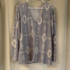 BiBi lavender and Cream Patterned Long Sleeve Top